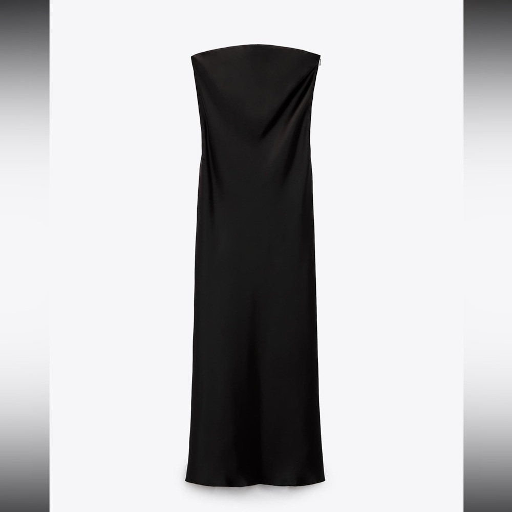 Zara Black Satin Strapless Dress